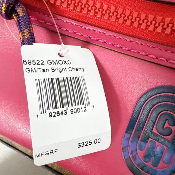 Coach 69522 Backpack 23 IN Signature canvas Tan Bright Cherry